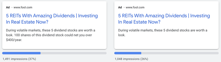 Google REIT ads variant