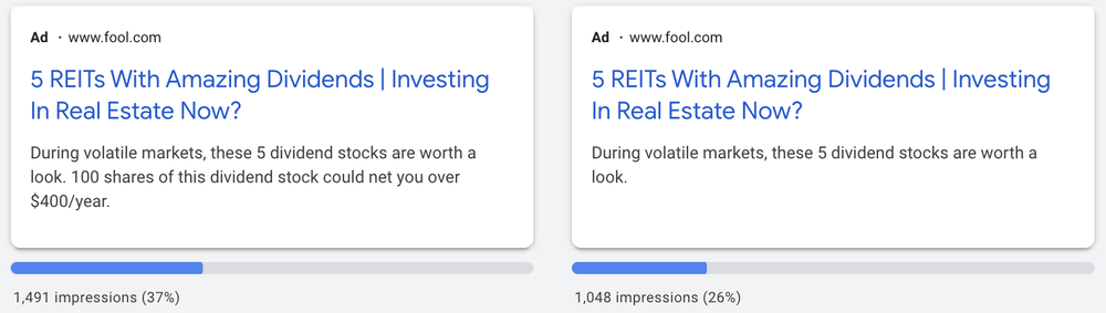 Google REIT ads with impression data